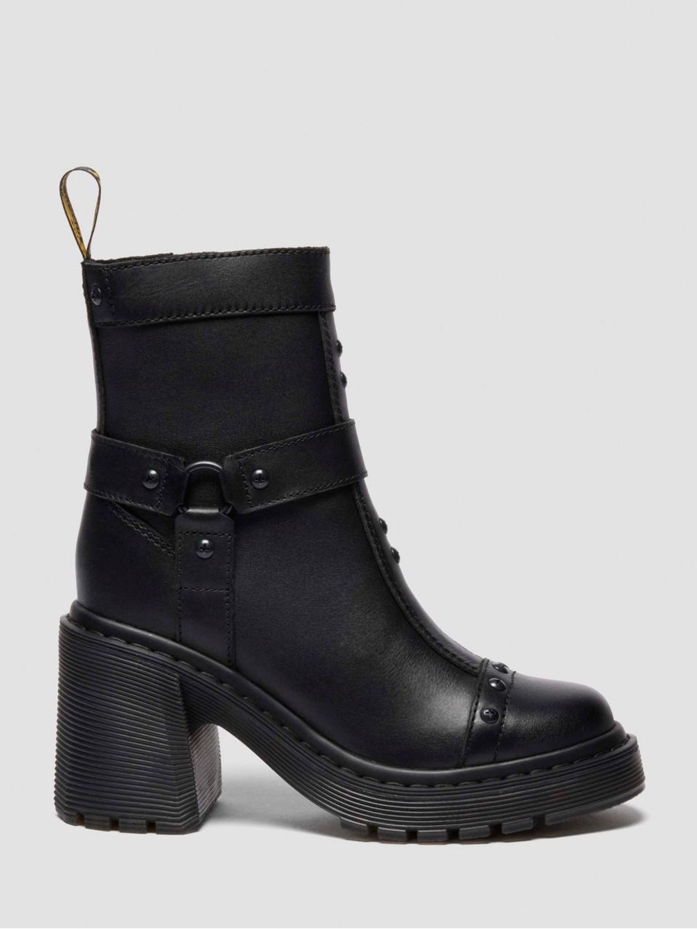 DR. MARTENS Spence Harness Leather Heeled Moto Boots Black US 9 - Picture 2 of 13